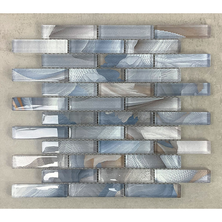Gray and Blue Glass Brick Joint Mosaic Wall Tile