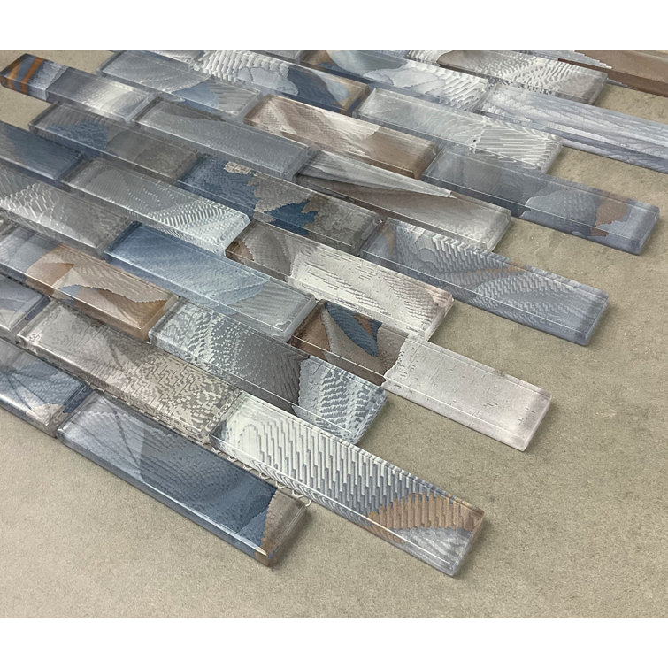 Gray and Blue Glass Brick Joint Mosaic Wall Tile