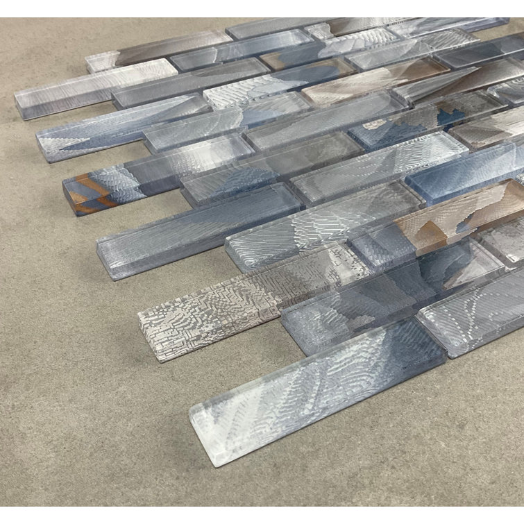 Gray and Blue Glass Brick Joint Mosaic Wall Tile
