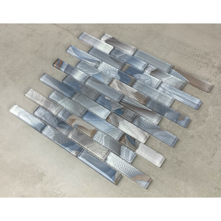 Gray and Blue Glass Brick Joint Mosaic Wall Tile