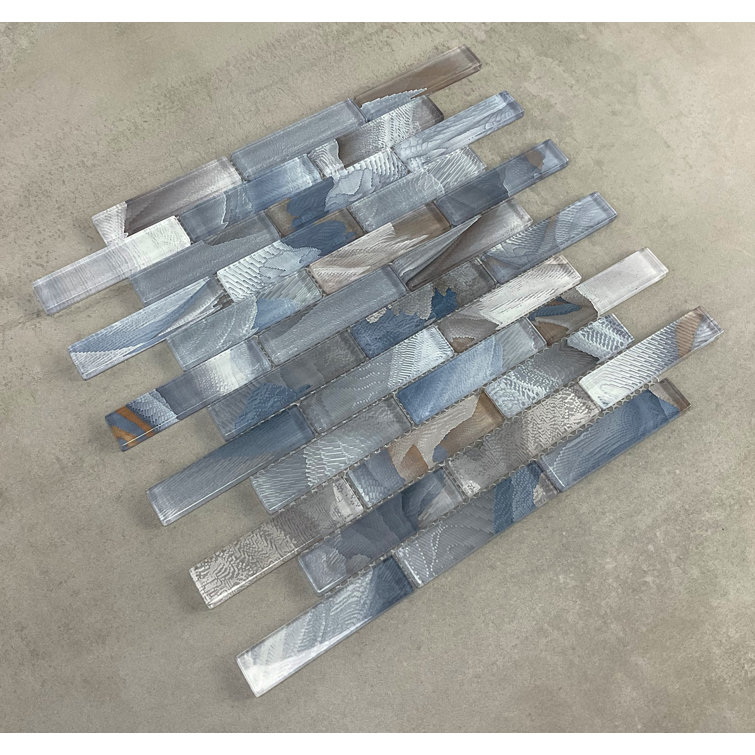 Gray and Blue Glass Brick Joint Mosaic Wall Tile