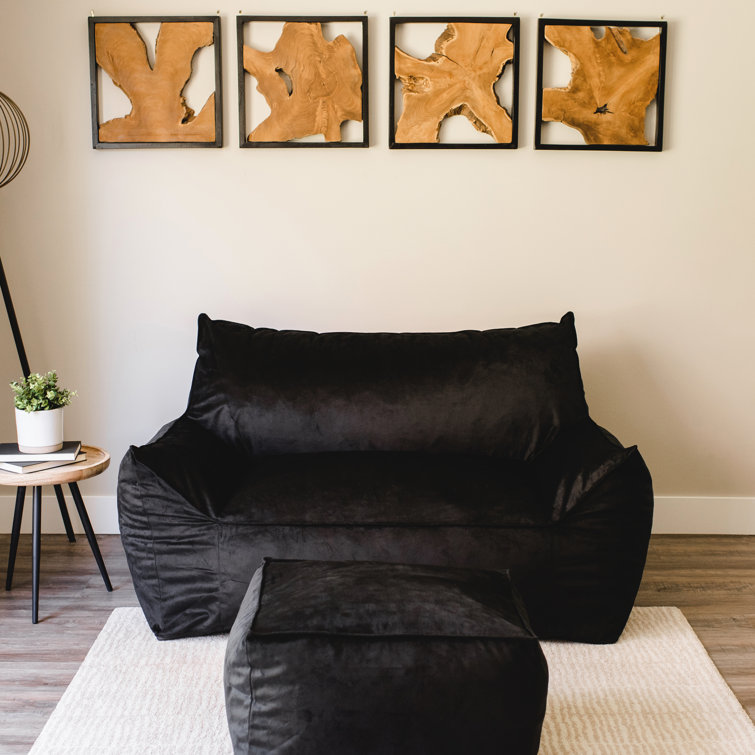 Imperial Black Plush Polyester Bean Bag Sofa with Removable Cover