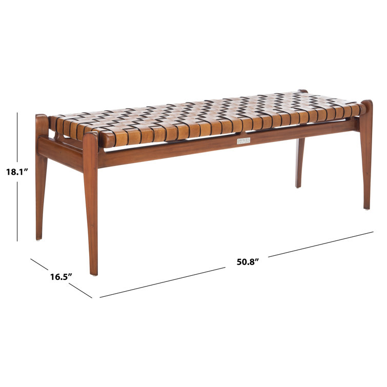Dilan 48'' Mahogany Wood and Top Grade Leather Woven Bench - Brown
