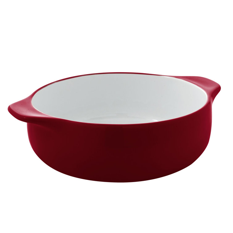 Red 2-Quart Vitrified Stoneware Round Casserole Baker