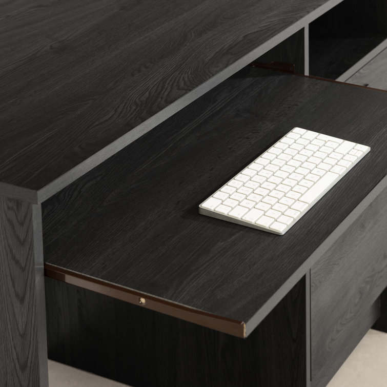 Gray Oak Computer Desk with Drawer and Keyboard Tray