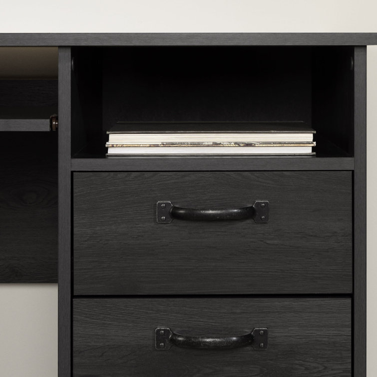 Gray Oak Computer Desk with Drawer and Keyboard Tray