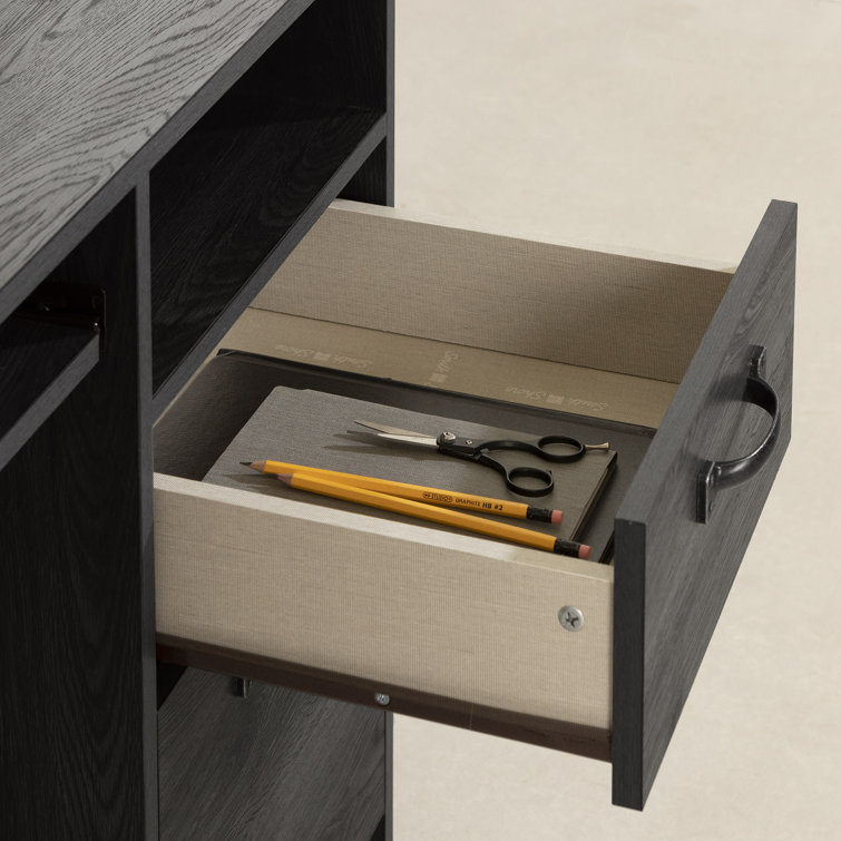 Gray Oak Computer Desk with Drawer and Keyboard Tray