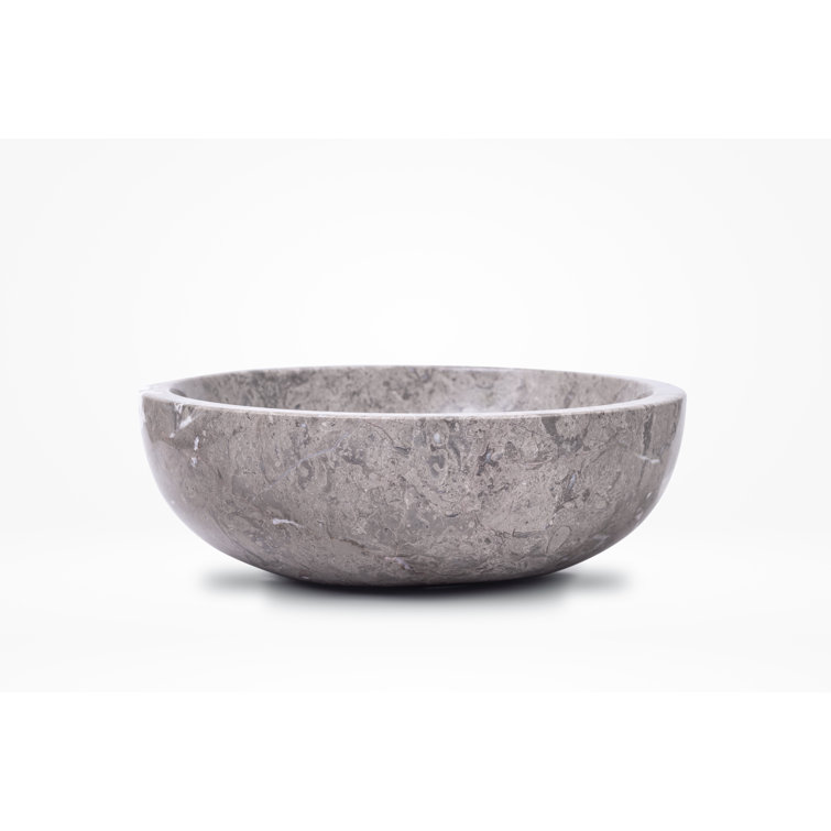 Gray Marble Circular Vessel Bathroom Sink, 16-inch