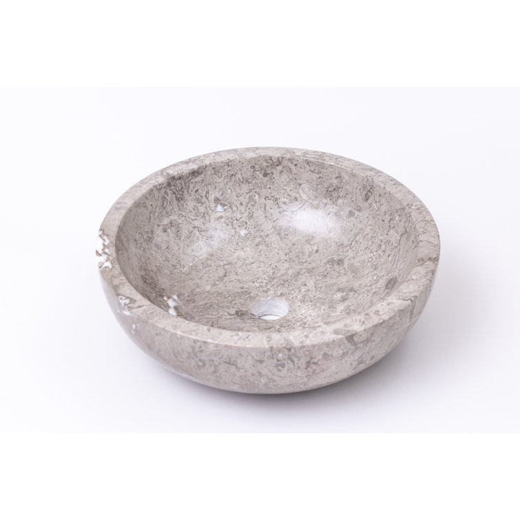 Gray Marble Circular Vessel Bathroom Sink, 16-inch