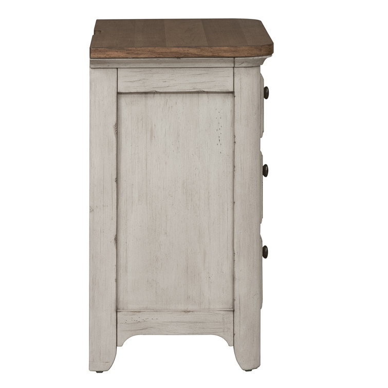 Transitional Antique White 3-Drawer Nightstand with Charging Station