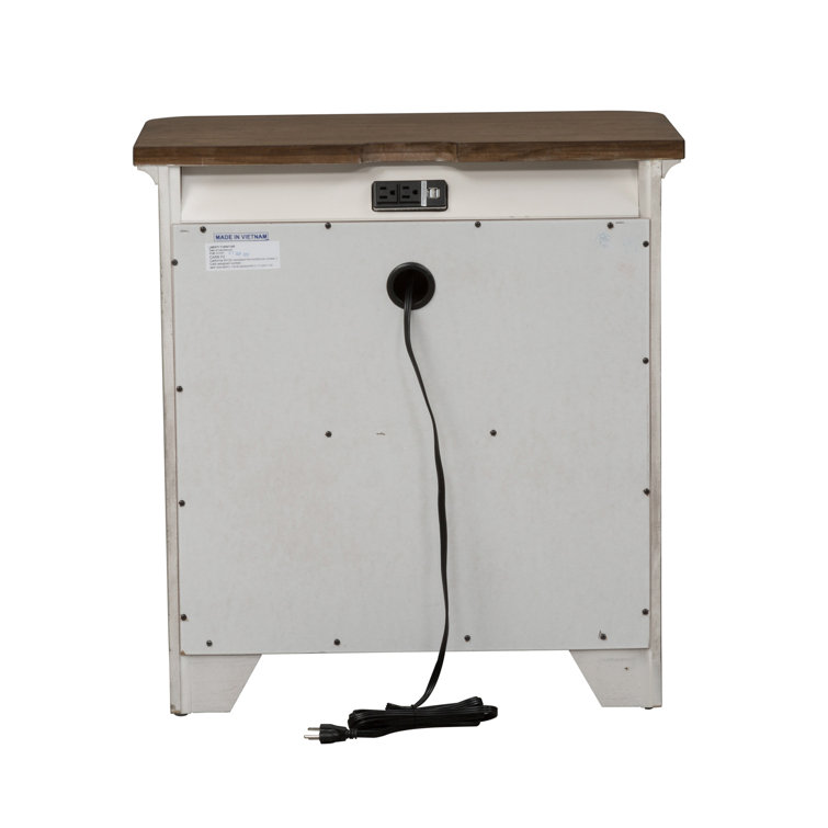 Transitional Antique White 3-Drawer Nightstand with Charging Station