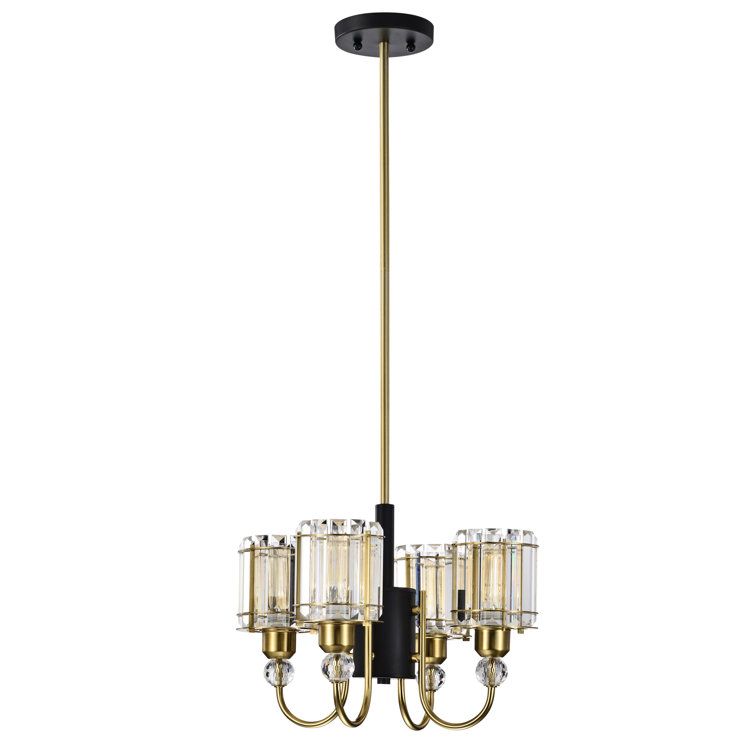 Sirita 16" Matte Black and Brass 4-Light Crystal Chandelier