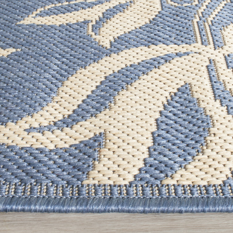 Reversible Blue and Natural Synthetic Runner Rug - 27" x 10"