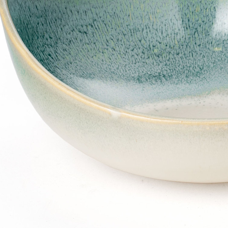 Coastal Charm Green and White Ceramic Nesting Bowls - Set of 3