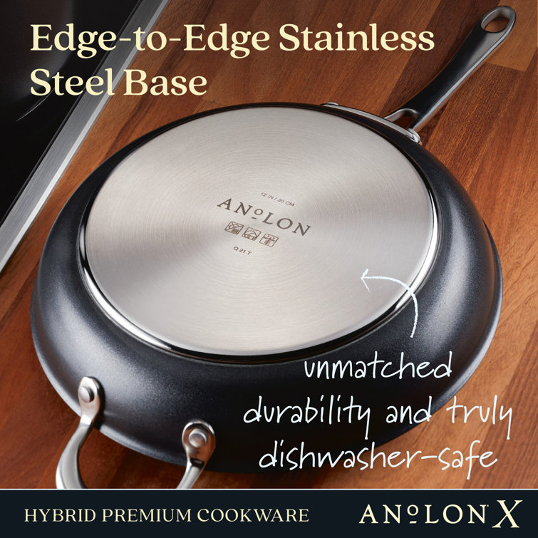 12-Inch Black Stainless Steel Nonstick Fry Pan with Lid