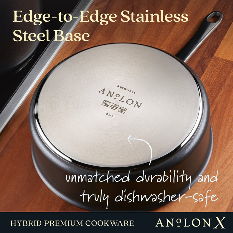 Black Nonstick Aluminum and Stainless Steel Sauté Pan with Lid, 3.5-Quart