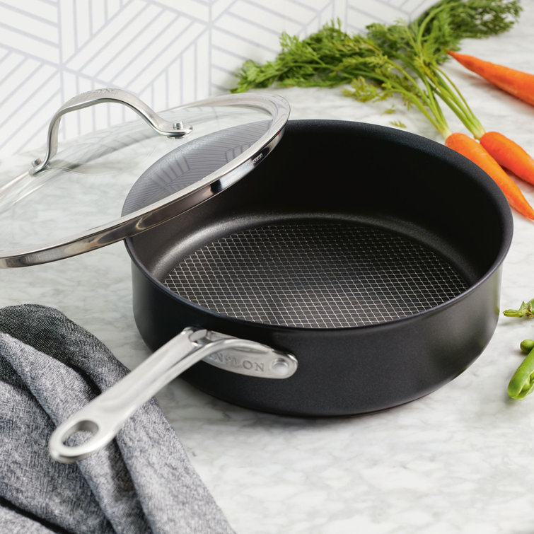 Black Nonstick Aluminum and Stainless Steel Sauté Pan with Lid, 3.5-Quart