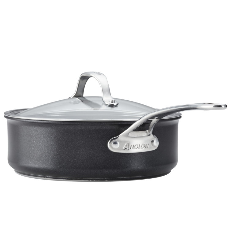 Black Nonstick Aluminum and Stainless Steel Sauté Pan with Lid, 3.5-Quart