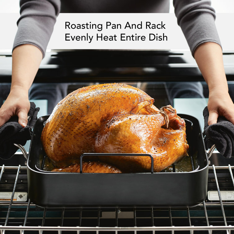 Matte Black Hard Anodized Induction Roaster with Nonstick Rack