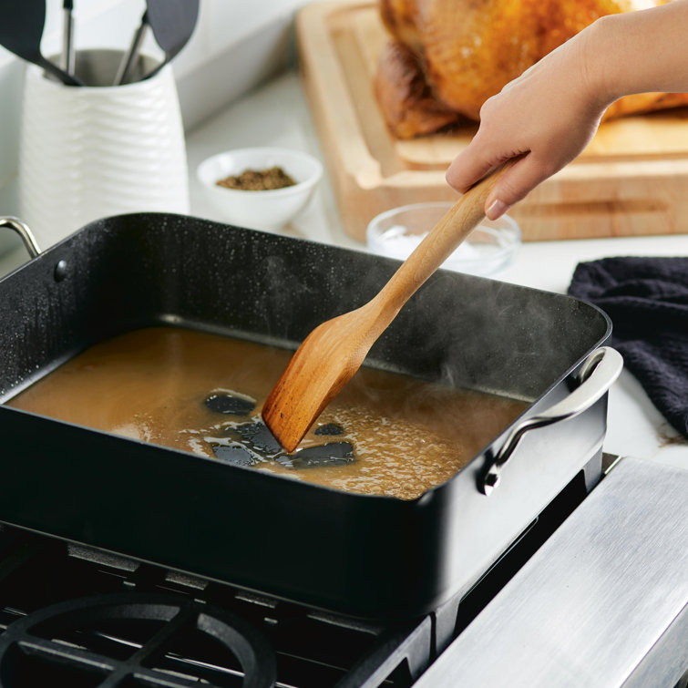 Matte Black Hard Anodized Induction Roaster with Nonstick Rack