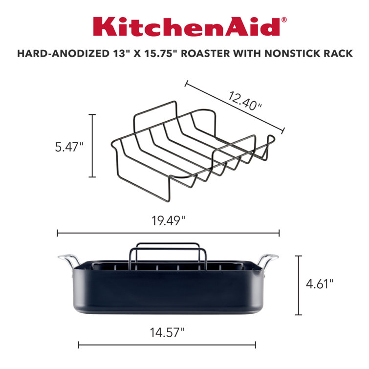 Matte Black Hard Anodized Induction Roaster with Nonstick Rack