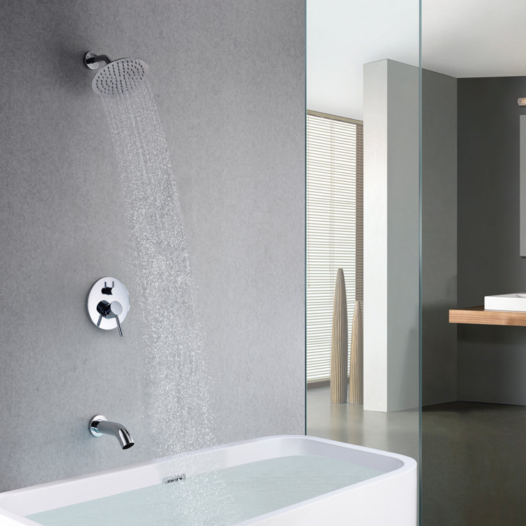 Chrome Wall-Mounted Rain Shower System with Tub Spout
