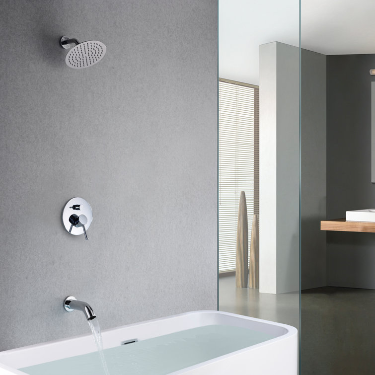 Chrome Wall-Mounted Rain Shower System with Tub Spout