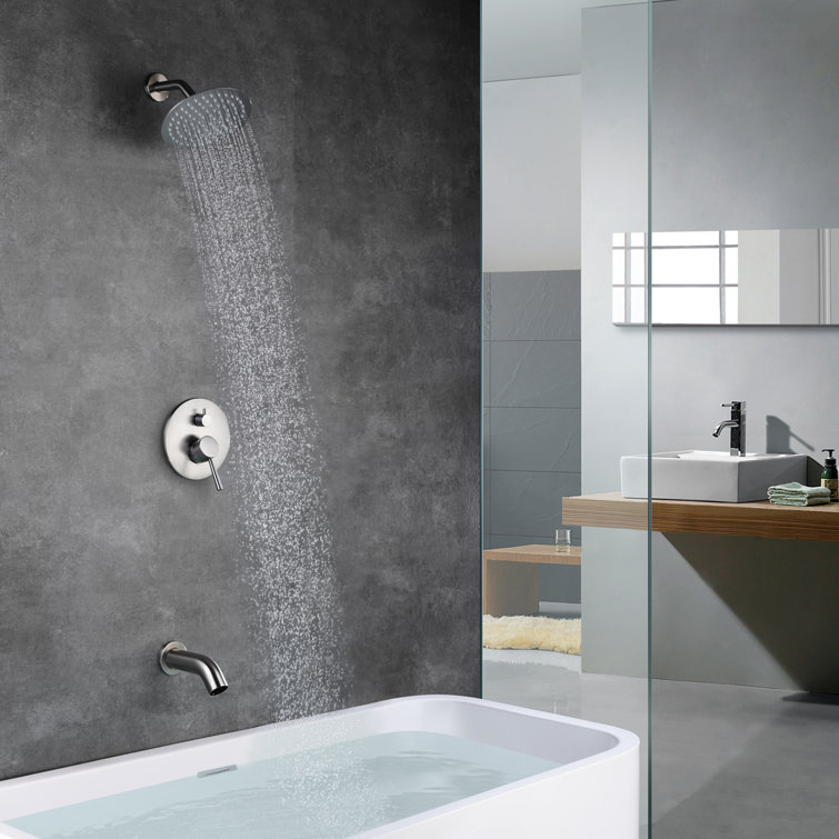 Brushed Nickel Wall Mounted Rain Shower System with Tub Faucet
