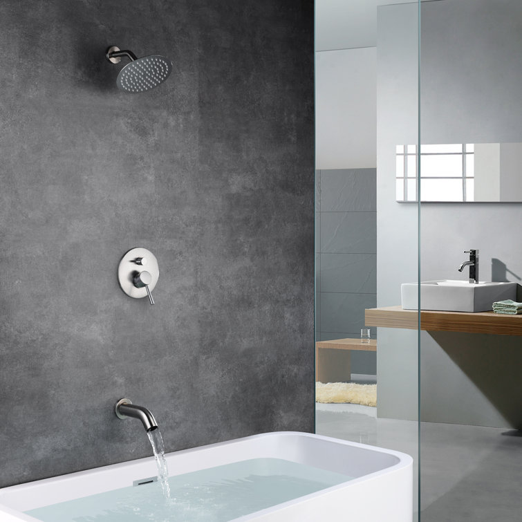 Brushed Nickel Wall Mounted Rain Shower System with Tub Faucet