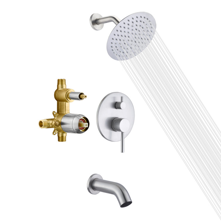 Brushed Nickel Wall Mounted Rain Shower System with Tub Faucet