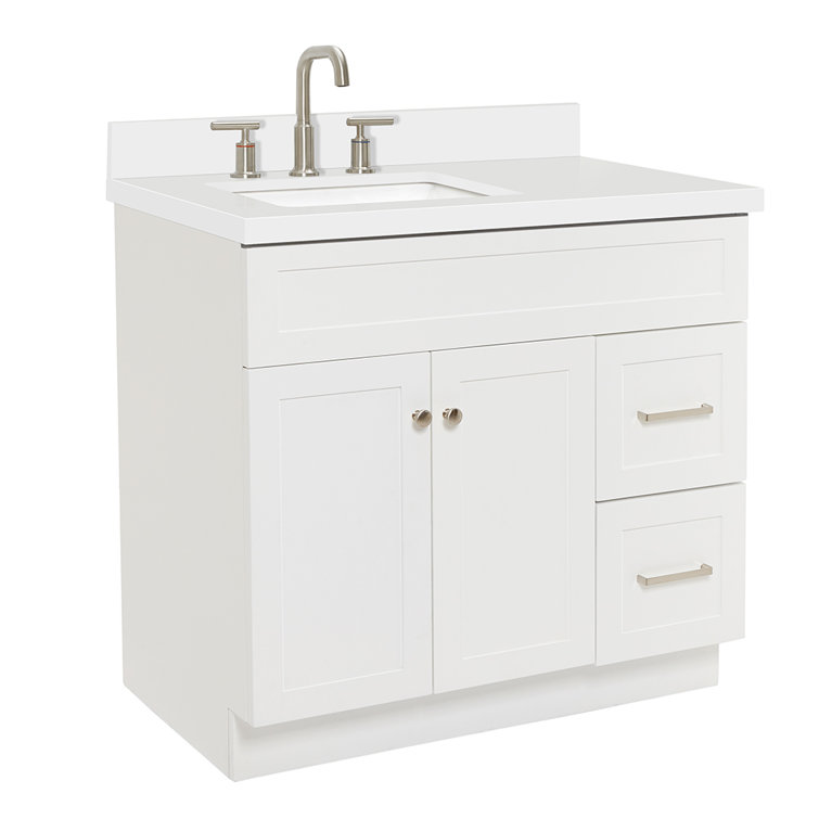 37'' White Rubberwood Single Bathroom Vanity with Quartz Top