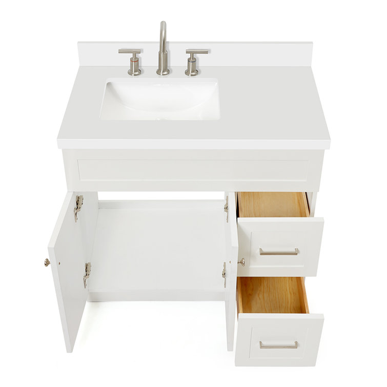 37'' White Rubberwood Single Bathroom Vanity with Quartz Top