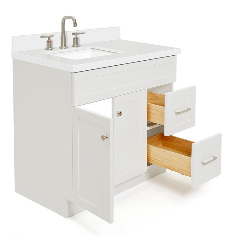37'' White Rubberwood Single Bathroom Vanity with Quartz Top