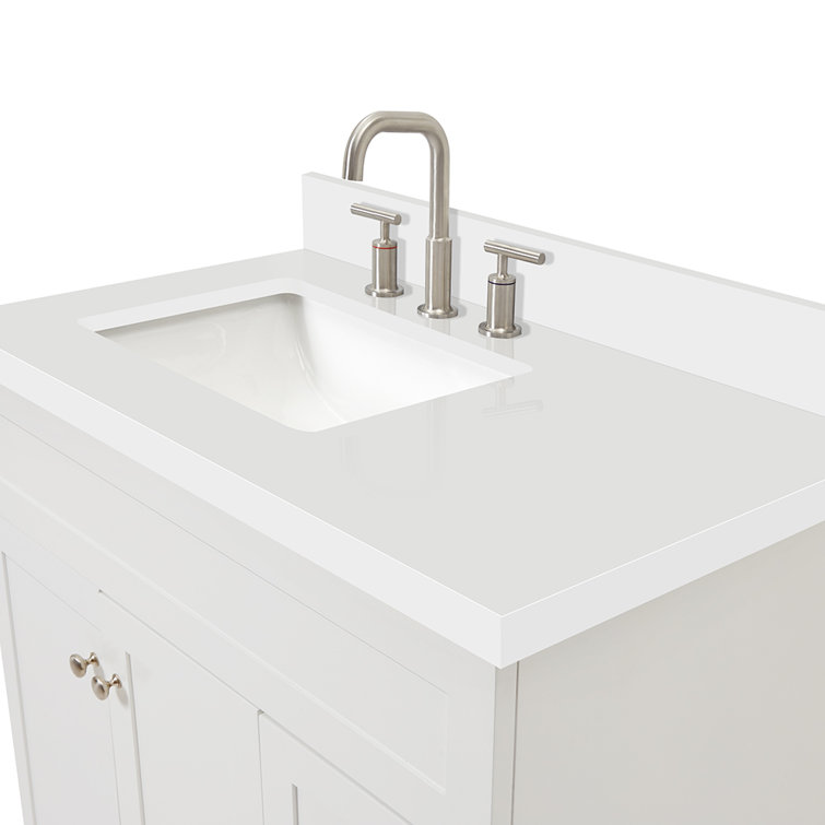 37'' White Rubberwood Single Bathroom Vanity with Quartz Top