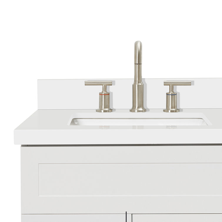 37'' White Rubberwood Single Bathroom Vanity with Quartz Top