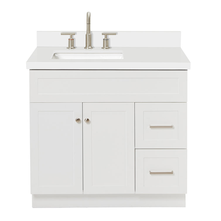 37'' White Rubberwood Single Bathroom Vanity with Quartz Top