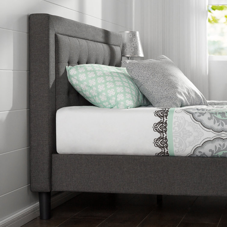 Dark Grey Queen Upholstered Platform Bed with Tufted Headboard