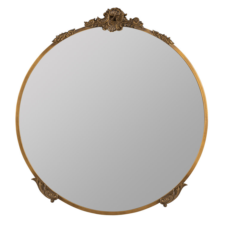 Adeline Antique Gold Round Metal Framed Accent Mirror