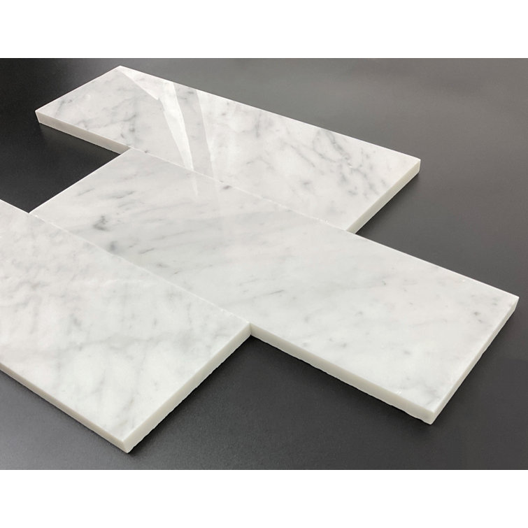 4" x 12" Polished White Carrara Marble Subway Tile