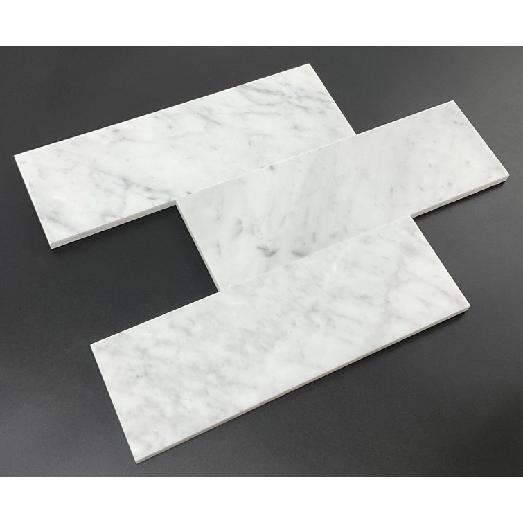4" x 12" Polished White Carrara Marble Subway Tile