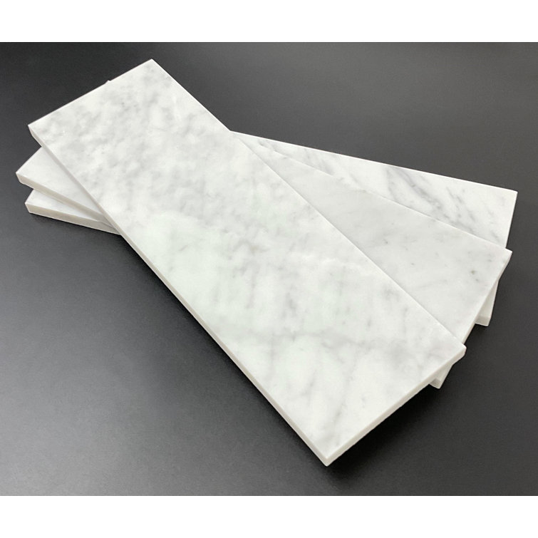 4" x 12" Polished White Carrara Marble Subway Tile
