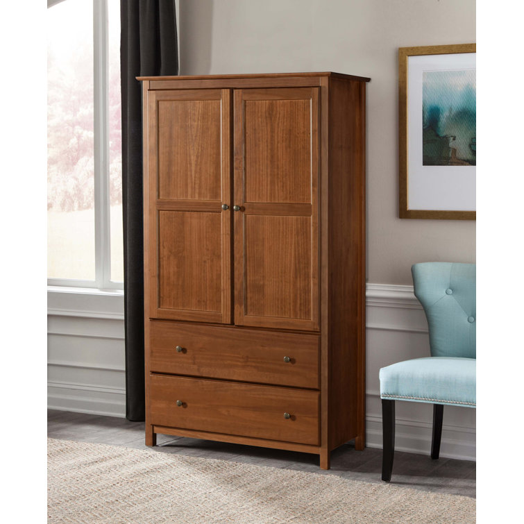 Walnut Shaker Solid Wood Armoire with Mirror