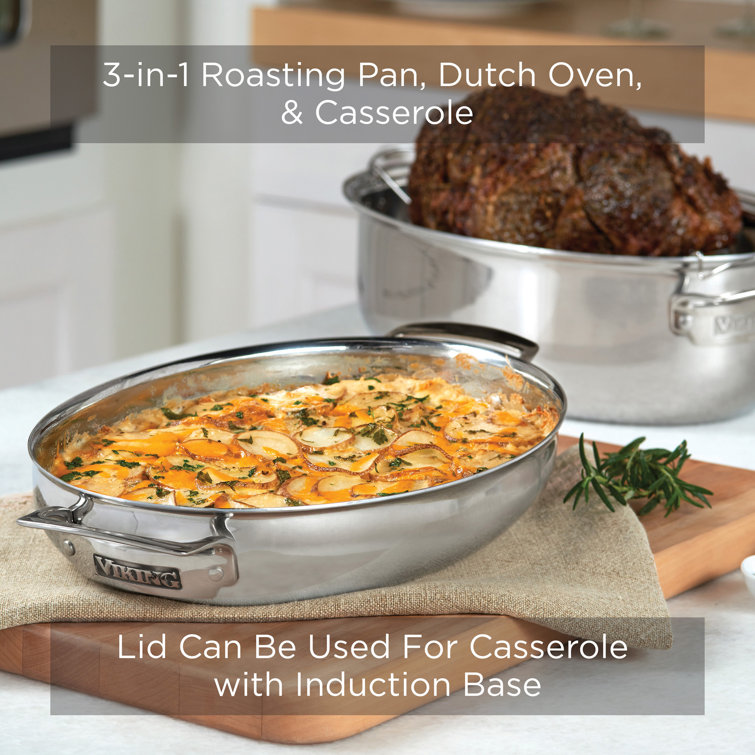 Viking 8.5 Quart Stainless Steel Oval Dutch Oven with Lid and Rack