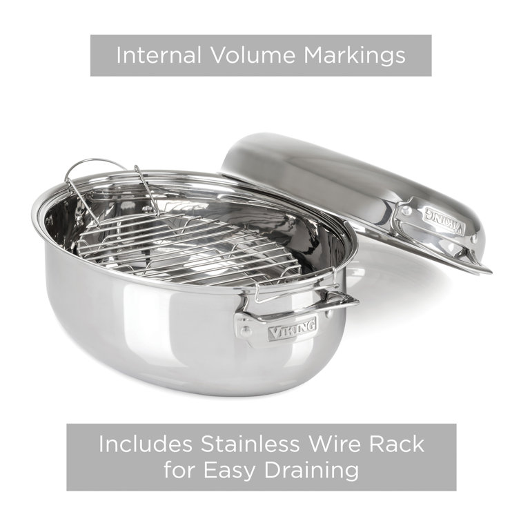 Viking 8.5 Quart Stainless Steel Oval Dutch Oven with Lid and Rack