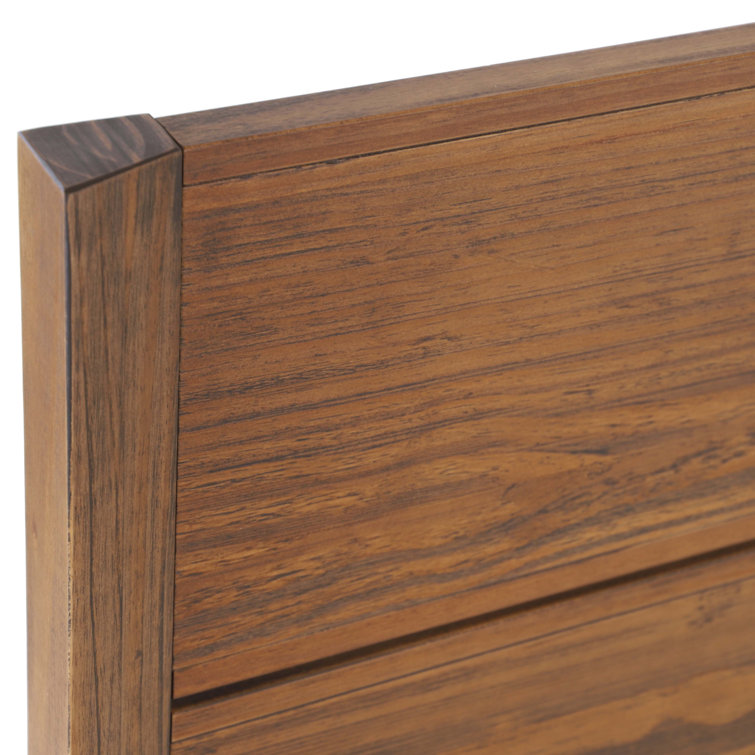 Brushed Walnut Full Size Mid Century Pine Platform Bed with Drawer
