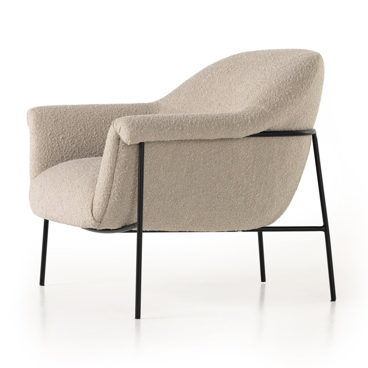 Suerte Contemporary Sand Bouclé Accent Chair with Metal Base