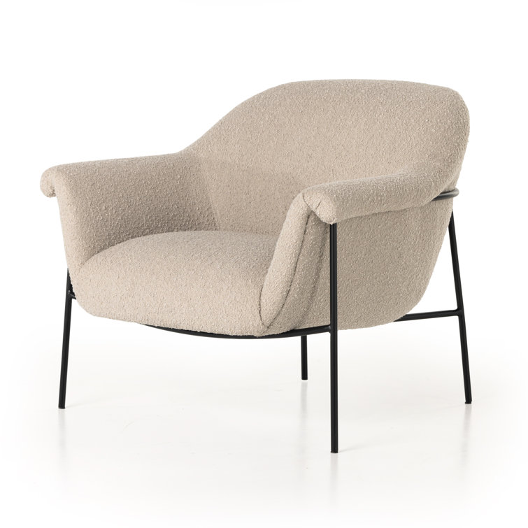 Suerte Contemporary Sand Bouclé Accent Chair with Metal Base