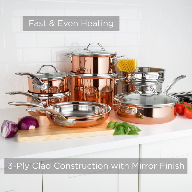 Copper and Stainless Steel 13-Piece Cookware Set with Glass Lids