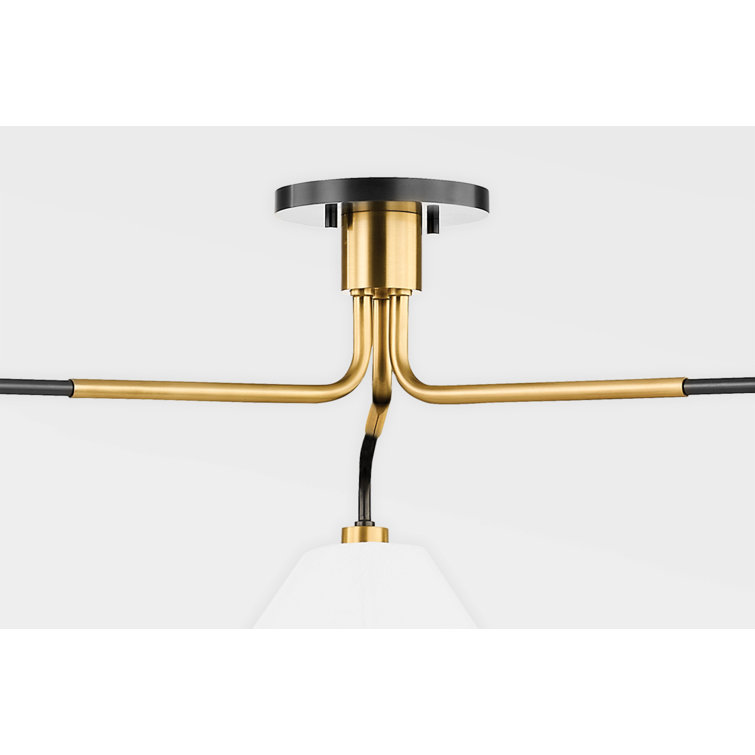 Elongated Aged Old Bronze 3-Light Chandelier with Linen Shades