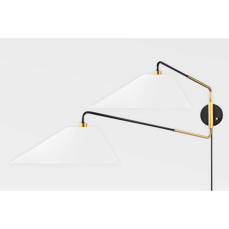 Elongated Linen Shade Duo Swing Arm Sconce in Aged Old Bronze